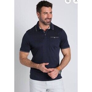 JACHS New York Men’s Small Navy Blue Short Sleeve Cotton Polo Shirt